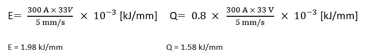 Beispiel zur Berechnung der Lichtbogenenergie (E) und des Wärmeeintrags (Q) beim MIG/MAG-Schweißen