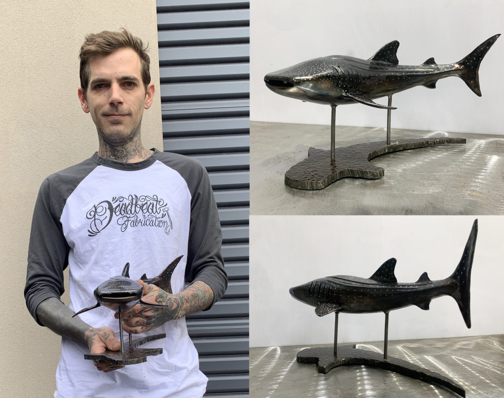 Patrick Knighton with Whale Shark sculpture