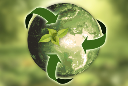 Recycling icon around the globe